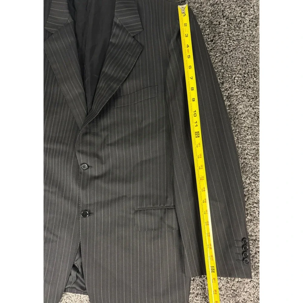 Canali Saks Fifth Avenue Mens Charcoal Gray Pinstripe Pure Wool Suit 54R Italy